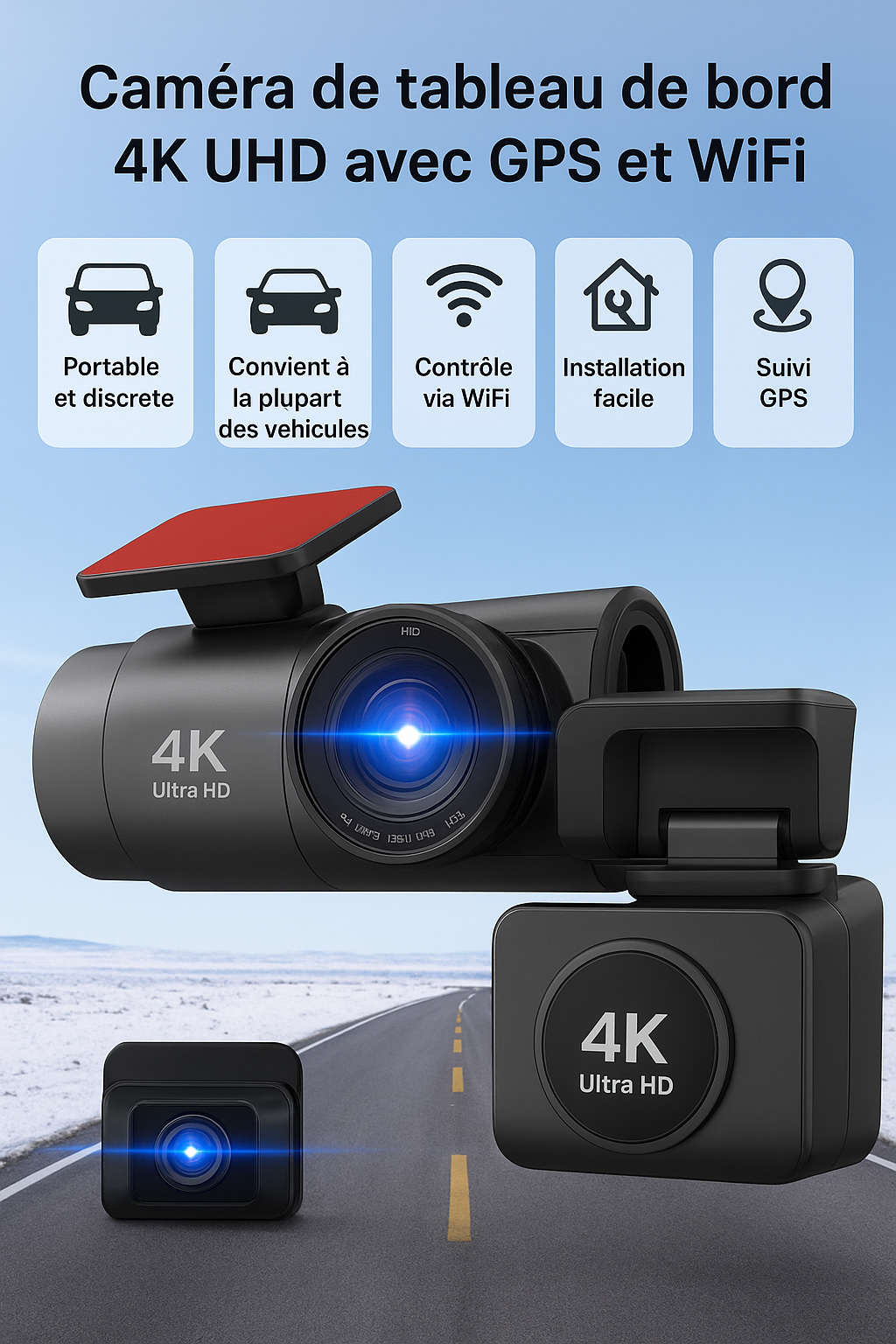 Dashcam Trajecta — Caméra embarquée 4K avec Wi-Fi et GPS